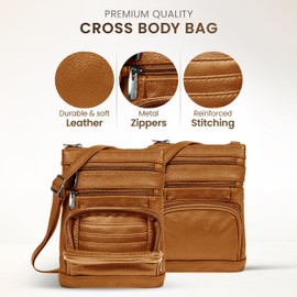 Krediz leather Crossbody Purses for Women, Multi Pocket Crossbody Purse with Adjustable Strap, Soft & Durable Leather Purse