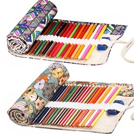 Ouceanwin Canvas Pencil Wrap, 2 Pieces 36 Slots Pencil Wrap, Canvas Pen Roll Portable Bag Pencil Case Pencil Case Pencil Case for Artists Travel School