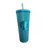 Starbucks Summer 2023 Metallic Chrome Teal Blue Bling Studded 24