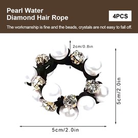 OUDQFCJ 4 Stück Haargummis Damen, Perlen Haarschmuck Haarseile Haargummis Starke Elastische Dehnbar Perlenarmband Haarbänder Kristall Pferdeschwanzhalter Halter Haarspangen Haargummis für Mädchen