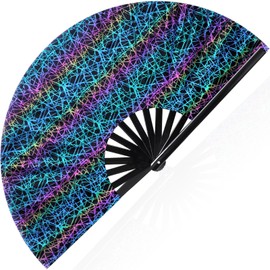 Vercraft Large Folding Hand Rave Fan for Men Women Bamboo Folding Clack Hand Fan for EDM Music Disco Festival Party Handheld Rave Folding Chinese Fan (Ripple)