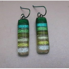Sparkly Long Fused Pale to Emerald Green Dichroic Glass Niobium Earrings N266