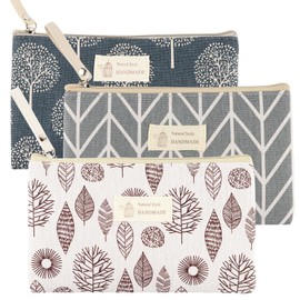 Canvas Cosmetic Bag, Multifunctional Travel Toiletry Bag, Women's Makeup Bag with Zip for Cosmetics, Stationery, Change Cards (3, Trees/Arrows/Leaves), Trees/arrows/leaves, Women's make-up bag with