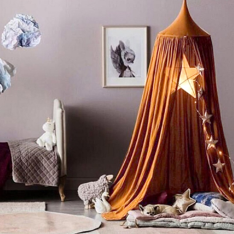 Brown Canopy Sheer Bedframe Mosquito Net Round Canopy House Decoration