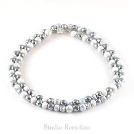 Ronotico jnk-33-50 Magnetic Necklace, Fashionable, Unisex, Howlite, Natural Stone, Silver 925 Magnetic Clasp, Men, Women, Made in Japan, Gemstone, Howlite