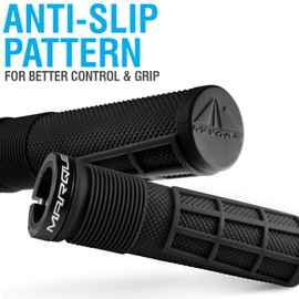 MARQUE Race Mountain Bike Handlebar Grips - Single Lock On Ring Collar MTB and BMX Bicycle Handlebar with Non-Slip Grip Narry Grit Pattern and Half Waffle Pattern