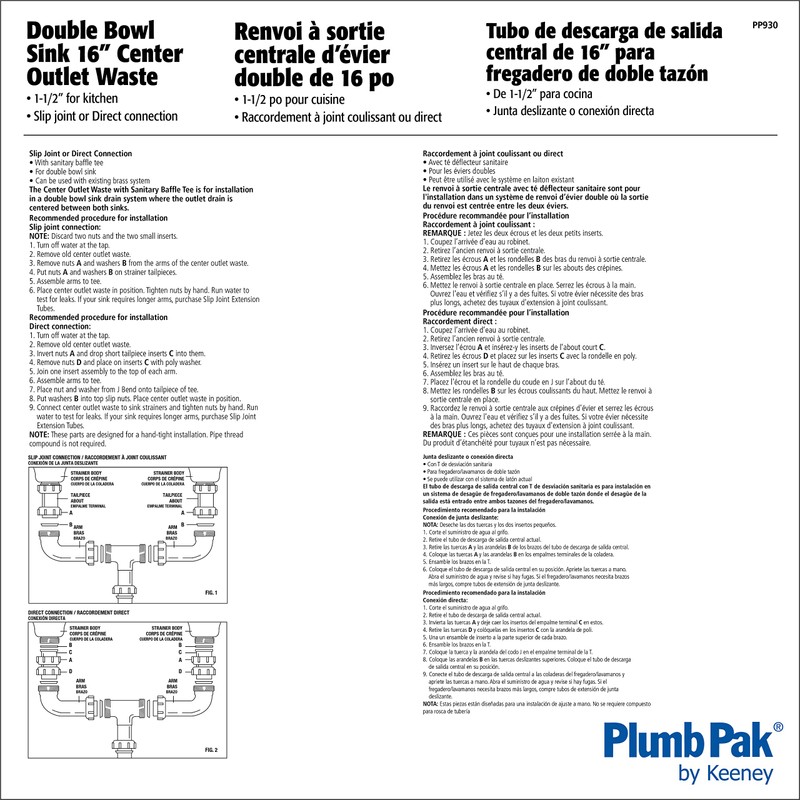 Plumb Pak PP930W Center Waste Outlet with Baffle Tee, 1-1/2