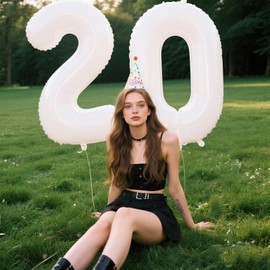 40 Inch White Number 20 Digital Balloon,Jumbo Mylar Foil Helium Balloon for 20 Balloons for Birthday Party,Wedding Anniversary Party Decorations