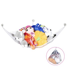 Toy Net Hammock Wall Corner Large Hanging Storage Organiser Net for Stuffed Animal Tidy Soft Toys Mesh Holder with 3 Hooks Sturdy Wall Sling Corner Mesh Nets Organizer Storage For Bedroom Living Room
