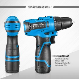 ‎DNA MOTORING TOOLS-00157 12V Cordless Electric Drill w/Keyless Chuck, 2 Variable Speed, 20+1 Torque Adjustment and LED, Tool Only No Battery (Blue)