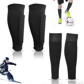 Shin Guards Pads, 2 Pair Football Shin Pads, Football Sock Sleeve, Kids Adults Honeycomb Compression Sleeve ball Shin Guards, for ball Games Beginner Running, Cycling