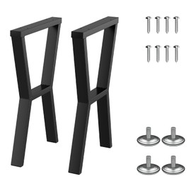 28" Heavy Duty X-Shape Black Steel Metal Furniture Table Legs, Tall Desk Legs with Protector Adjustable Feet, DIY-Office Desk Leg/Dining Table Leg/Outdoor Furniture Leg/Coffee Table Leg(Up to 1000LB)