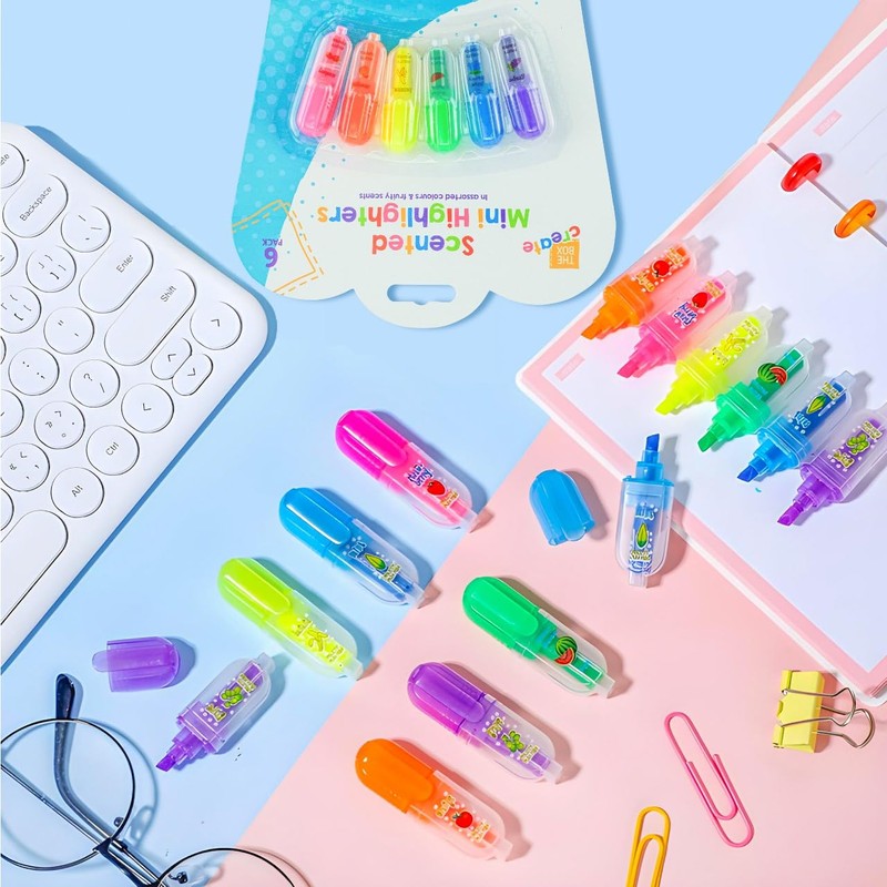 6Pcs Scented Mini Highlighters Set, Fragrant Fun Office Accessories, Plastic