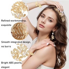 MisFun Greek Goddess Costume Jewellery Set, Wedding Bridal Jewellery Upper Bangle Earrings Laurel Wreath, Bridal Wedding Headpiece, Wedding Boho Leaf Hair Crown Accessories, Alloy Steel, Alloy