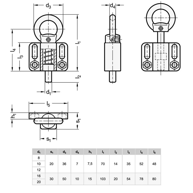 Ganter Normelemente Locking Bolt with Pull Ring for Screwing On