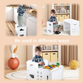 Montessori Weaning Table and Chair Set, 2 In 1 Toddler Desk and Chair Set, Wooden Kids Table and Chairs with Chalkboard, Height-Adjustable Children's Table and Chairs, Table for Toddlers 1-3