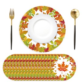 Manteles individuales de otoño, paquete de 50 manteles individuales de papel de hojas de arce, desechables de 13.7 pulgadas, redondos, para Acción de Gracias, cosecha de otoño, manteles decorativos