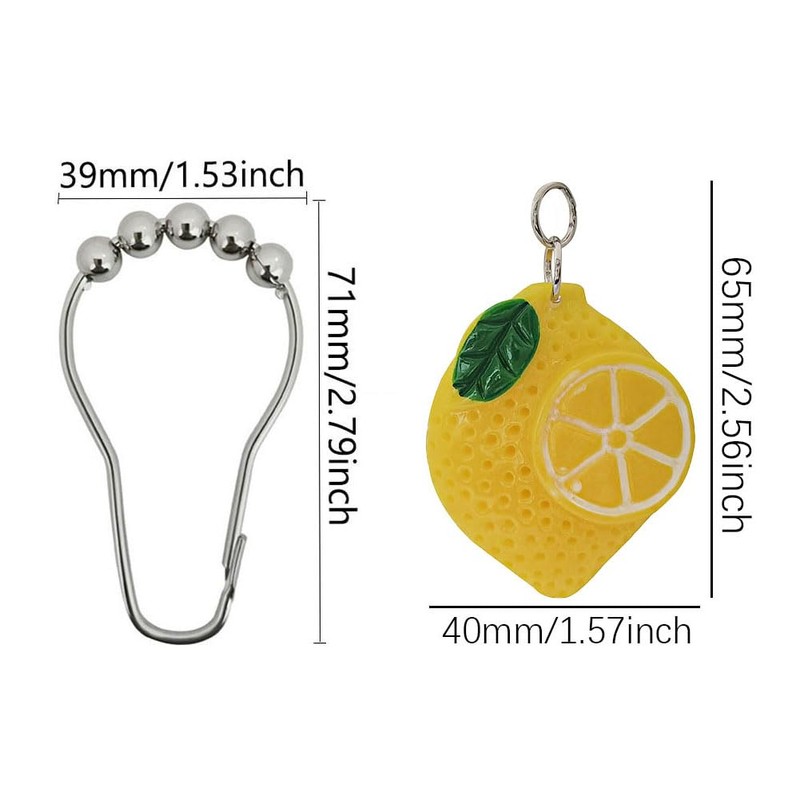 12 Pcs Yellow Lemon Shower Curtain Hooks, Rust Proof Stainless