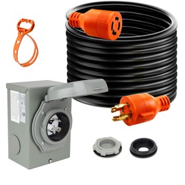 Afurkuot 30 Feet 30 Amp Power Cord and Power Inlet Box Generator Hookup Kit, 7500W, 125V/250V Generator Extension Cable Twist Lock and Pre-Drilled Power Inlet Box for Outdoor, Home, Backup Power Use