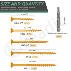 Keadic 130Pcs 5 Size Deck Screws, T25 Star Torx Drive Flat Head Wood Screws, Heavy-Duty Outdoor Wood Screws Assortment Fastener Kit, Rust Resistant Timber Screws for Timber/Log/Landscaping Wood