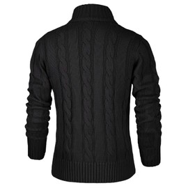 NITAGUT Mens Long Sleeve Stand Collar Cardigan Sweaters Button Down Cable Knitted Sweater,Black,XX-Large