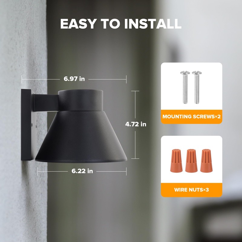 UME 2 Pack LED Outdoor Wall Light Fixtures, Black Front