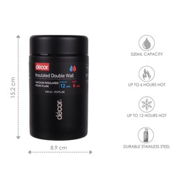 Décor Vacuum Insulated Food Flask | 2-in-1 Hot & Cold Stainless Steel Food Container | 520ml - Black