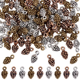 CRAFTYMELODY Pack of 120 Pine Cone Pendants in 3 Colours Small Pine Cone Pendants Natural Nuts Charms Bulk Alloy Pine Nuts Pendant Tibetan Pine Cones Dangle