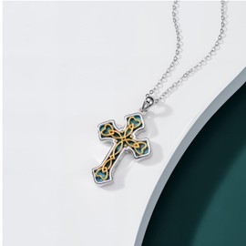 LTSTAND Celtic Cross Necklace for Women, 925 Sterling Silver Two-Tone Celtic Knot Cross Pendant Inspirational Faith Jewelry Gift for Her
