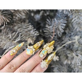  0918 Lucky Gold Nail Nail Queen Handmade Nail Tips ✨ - Long Almond /  0918럭키골드네일네일퀸 수제네일팁 ✨ - 롱아몬드