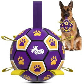 QDAN - Pelota de Fútbol Extragrande para Perros – Pelotas Duraderas para Perros Extra Grandes con Correas, Juguete Interactivo con Correa para Tirón d