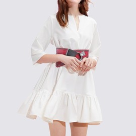 macoking Studded Wide Belts for Women Elastic Chunky Waistband for 80s Dress, Red, M