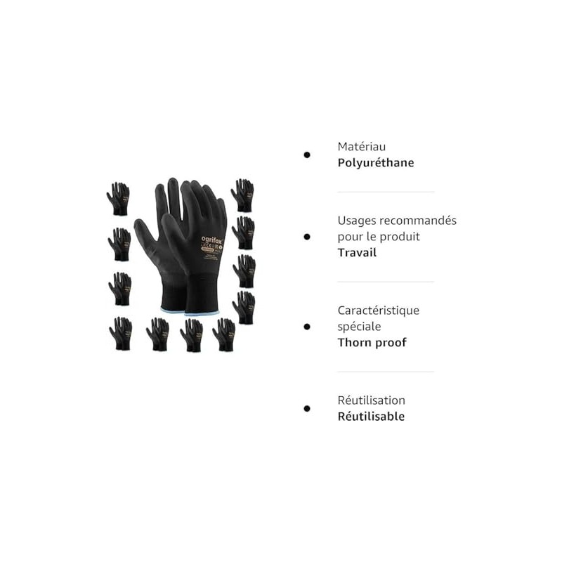 PU Coated Black Nylon Work Gloves. Gardening, Builders, Mechanic (XL