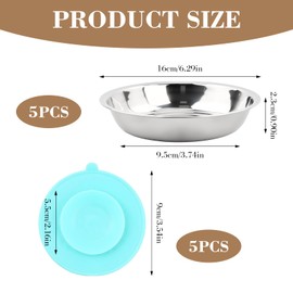 5 Stainless Steel Cat Bowls with 5 Non-Slip Rubber Bases, 16 cm Diameter Cat Feeding Bowl, Cat Feeding Bowl, Cat Feeding Bowl, Dog Bowl, for Cats Small Dogs