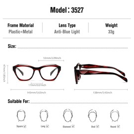 kimorn Blue Light Blocking Glasses,Anti Eyestrain & UV Protection,Cat Eyes Frame Glasses for Women Men (Red)