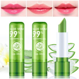 3 Pack Aloe Vera Lipstick,Long Lasting Nourishing Moisturizing Lip Stick,Magic Temperature Color Changing Lipstick,Lip Gloss,Waterproof Matte Lip Balm Makeup