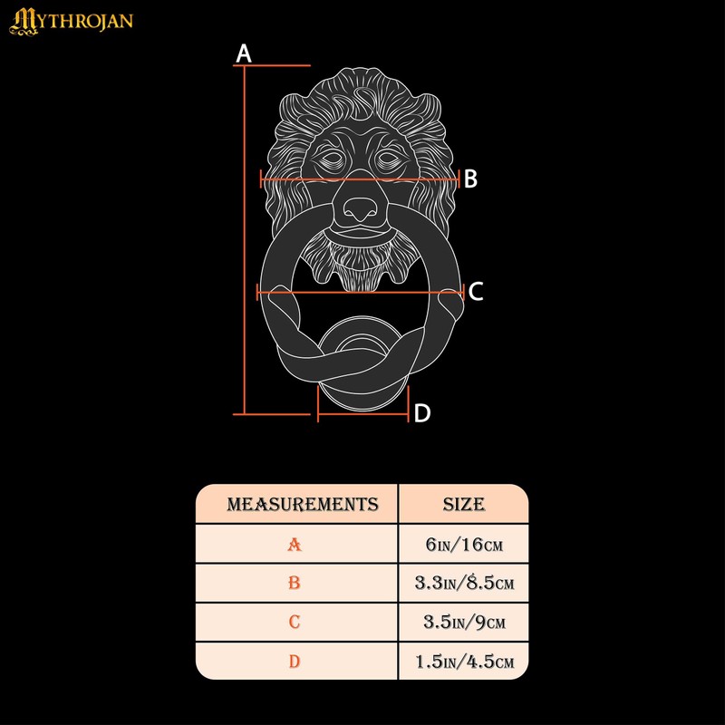 Mythrojan Lion Head Front Door Knocker Artisan Made Antique Door