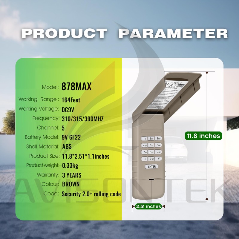 1 for 878MAX Universal LiftMaster Garage Door Opener Keypad 3-Year-Warranty