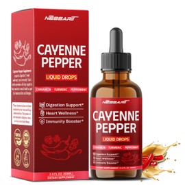 NESSARIT Cayenne Pepper Liquid Drops - Cinnamon, Turmeric, Peppermint - Digestion Support, Heart Wellness, Immunity Booster - Made in USA - 2.0 fl oz (60ml)