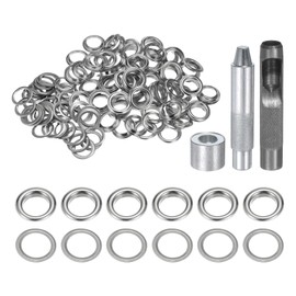 QUARKZMAN 100 Pieces Eyelet Tool Set 14 mm Copper Eyelet Set with Hole Hollow Punch Tool, Eyelet Tools for Clothes, Leather, Fabric Belt, Silver