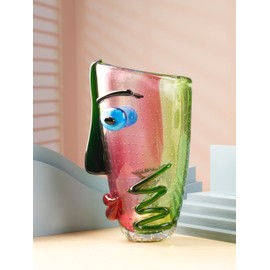 Yao Yuan Hand Blown Murano Style Art Glass Vase with face, Multicolor, 14.57in Tall