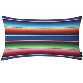 EKOBLA Mexican Colorful Accent Throw Pillow Covers Stripes Pattern Party Cinco De Mayo Ethnic Mexican Decorative Oblong Rectangle Throw Pillow Cases for Sofa Bed Couch Cotton Linen 12x20 Inches