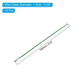 PATIKIL 5.9 Inch Length Wire Keychain Cable, 15 Pack Stainless Steel Key Ring Loop for Luggage Tag Cable Ring, Green