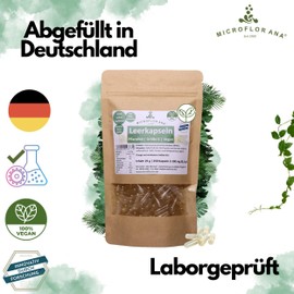 MICROFLORANA - Empty Capsules 0-250 Pieces - Vegetable - Suitable for Hand Machines - German Filling - Empty Capsules - To Fill Yourself - Empty Capsules - Laboratory Tested - Vegan - HPMC - Size 0