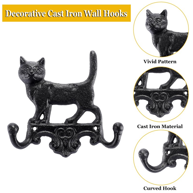 OwnMy Cast Iron Cat Key Holder Decorative Wall Coat Hooks