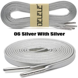 DELELE Flat PU Leather Laces: Waterproof Shoelaces for Sneakers Boot 2 Pair Silver With Silver Aglet 39 inch