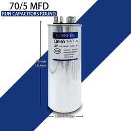 ETERPEK 70+5 uF 70/5 MFD ±6% 370V/440VAC CBB65 Dual Run Start Capacitor for AC Round A/C Capacitor for Motor Run, Condenser Straight Cool, Heat Pump, Air Conditioner, AC Unit Fan, HVAC