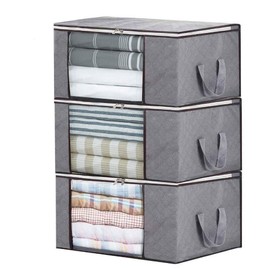 LATTCURE Pack of 3 Storage Bags, Foldable Storage Boxes, Large Durable for Bedding, Clothes, Blankets, Pillows, Quilt, Season, Items Storage