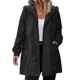 IN'VOLAND Women's Rain Jacket Plus Size Long Raincoat Lightweight Hooded Windbreaker Waterproof Jackets with Pockets