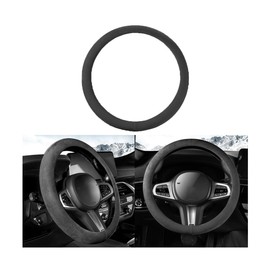 AUCELI Car Steering Wheel Cover, 15 Inch Leather Vehicle Steer Wheel Protector, Non-Slip Breathable Automotive Interior Accessories with Comfortable Feeling, Universal for Most Cars (Black)